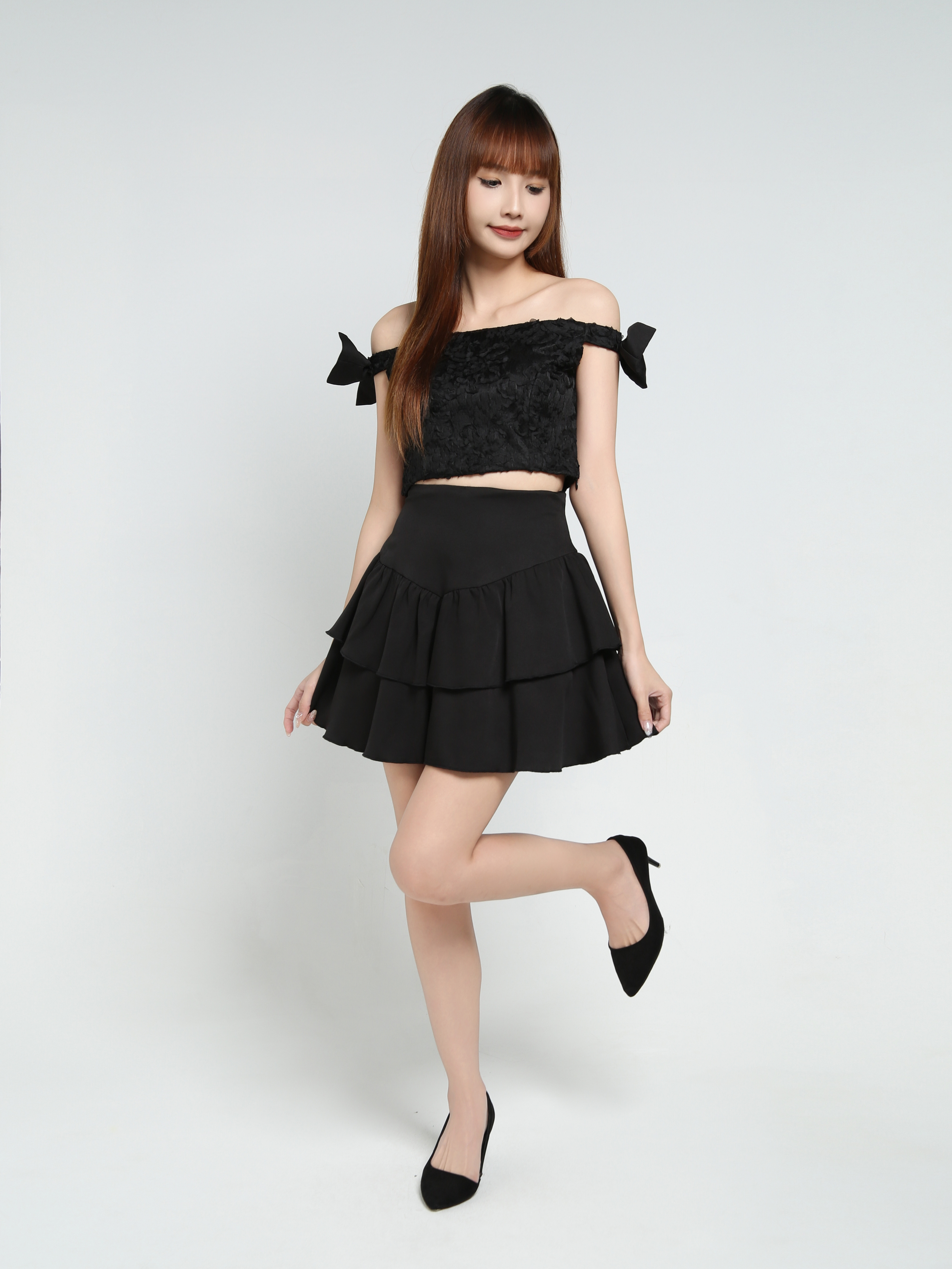 Off Shoulder Top With Skirt Pants Set 35173