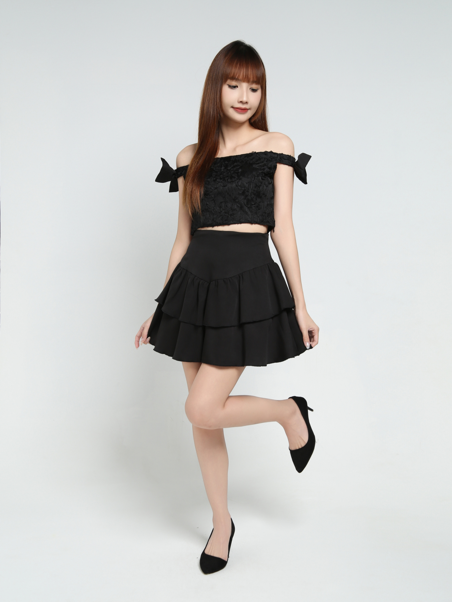 Off Shoulder Top With Skirt Pants Set 35173