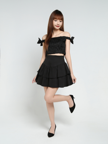 Off Shoulder Top With Skirt Pants Set 35173