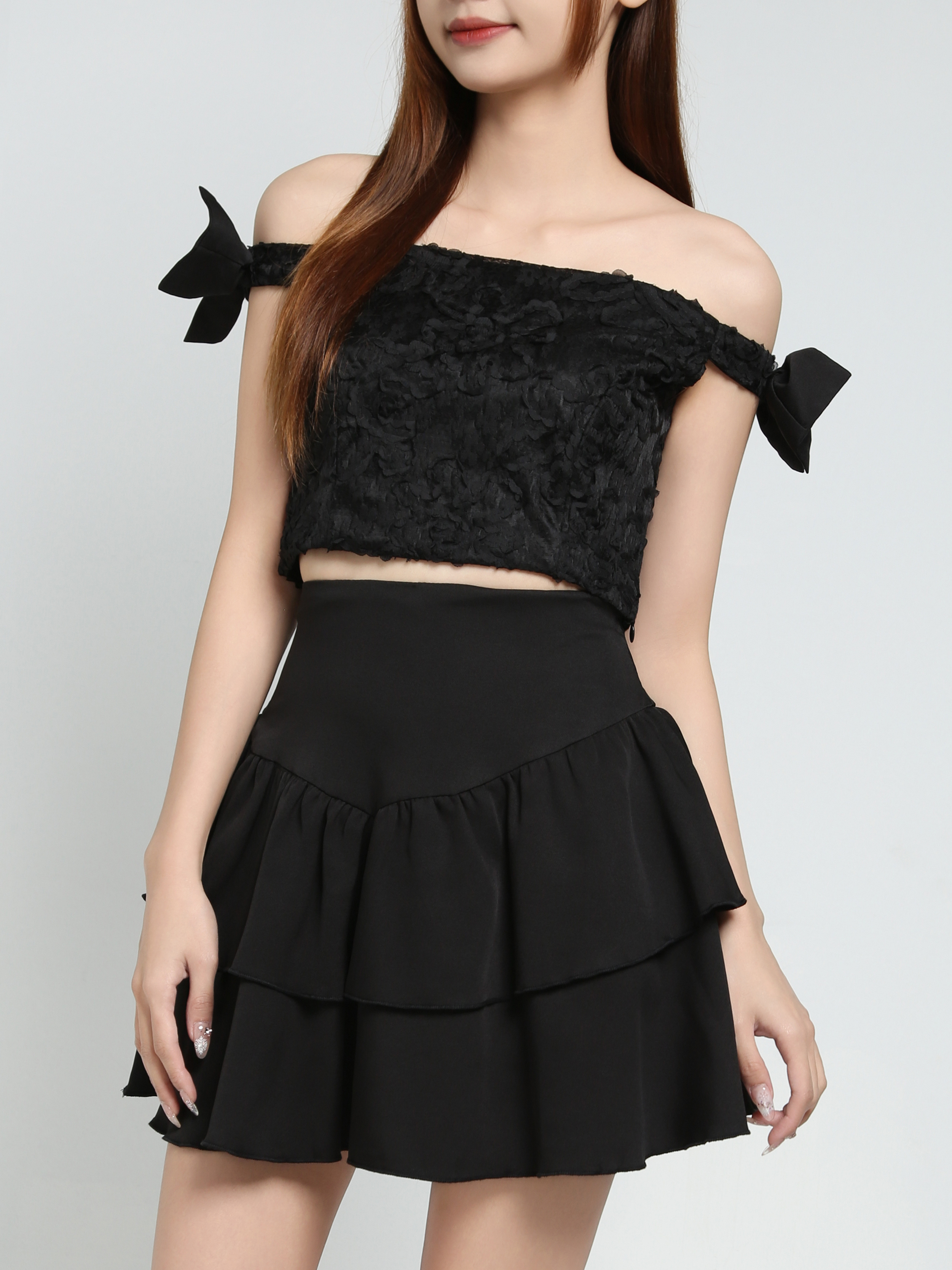 Off Shoulder Top With Skirt Pants Set 35173