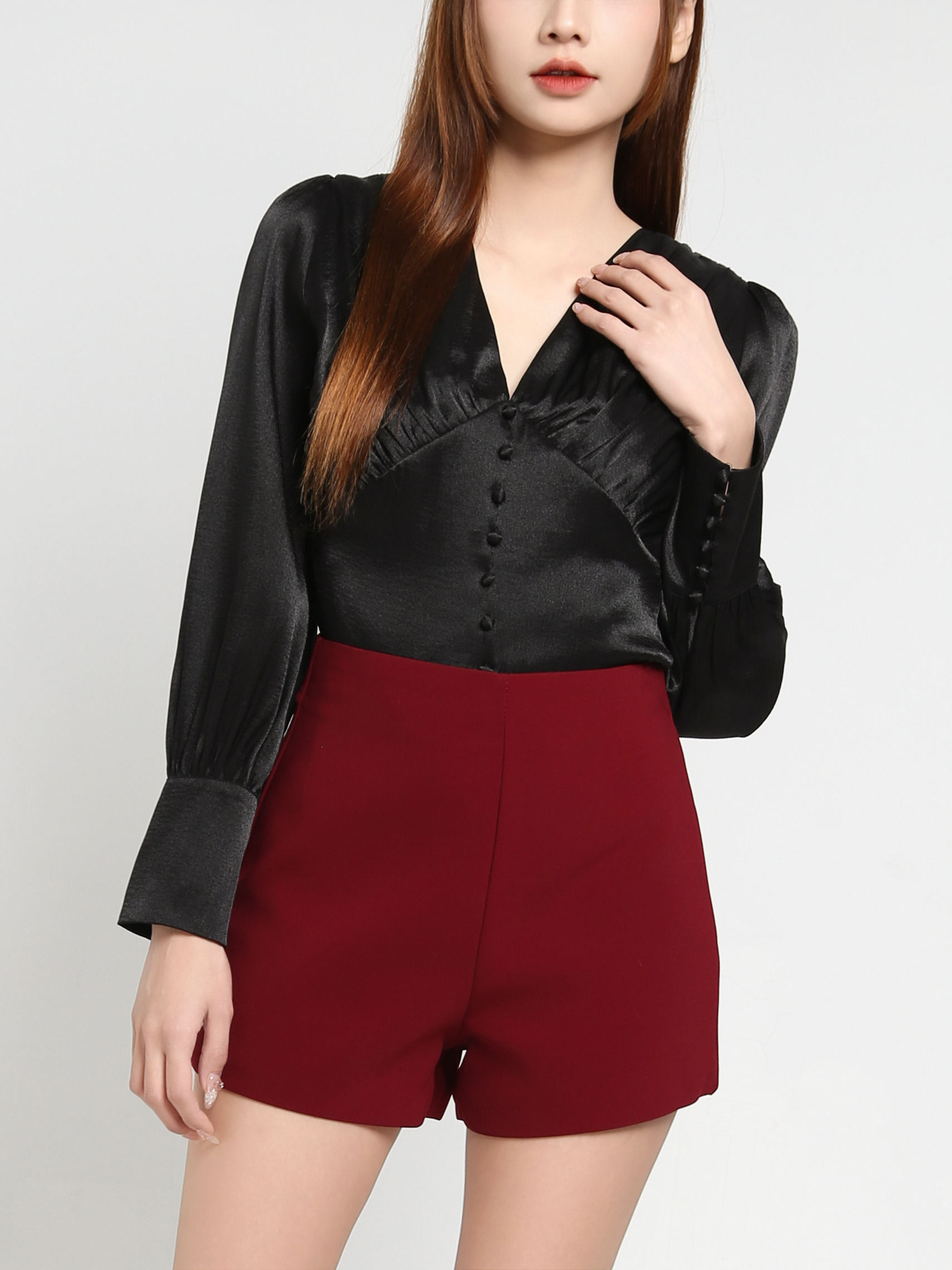 V Neck Front Button Blouse 35197