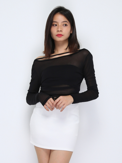 Boat Neckline Long Sleeve Top 36341