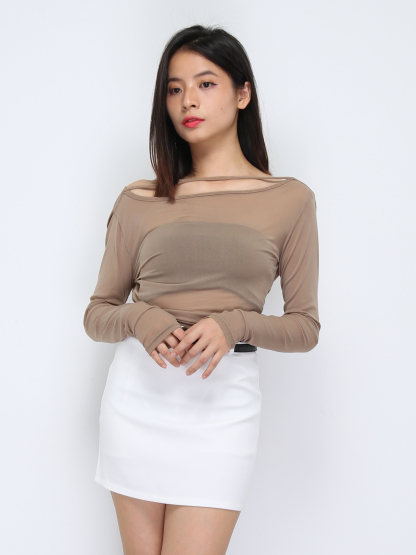 Boat Neckline Long Sleeve Top 36341