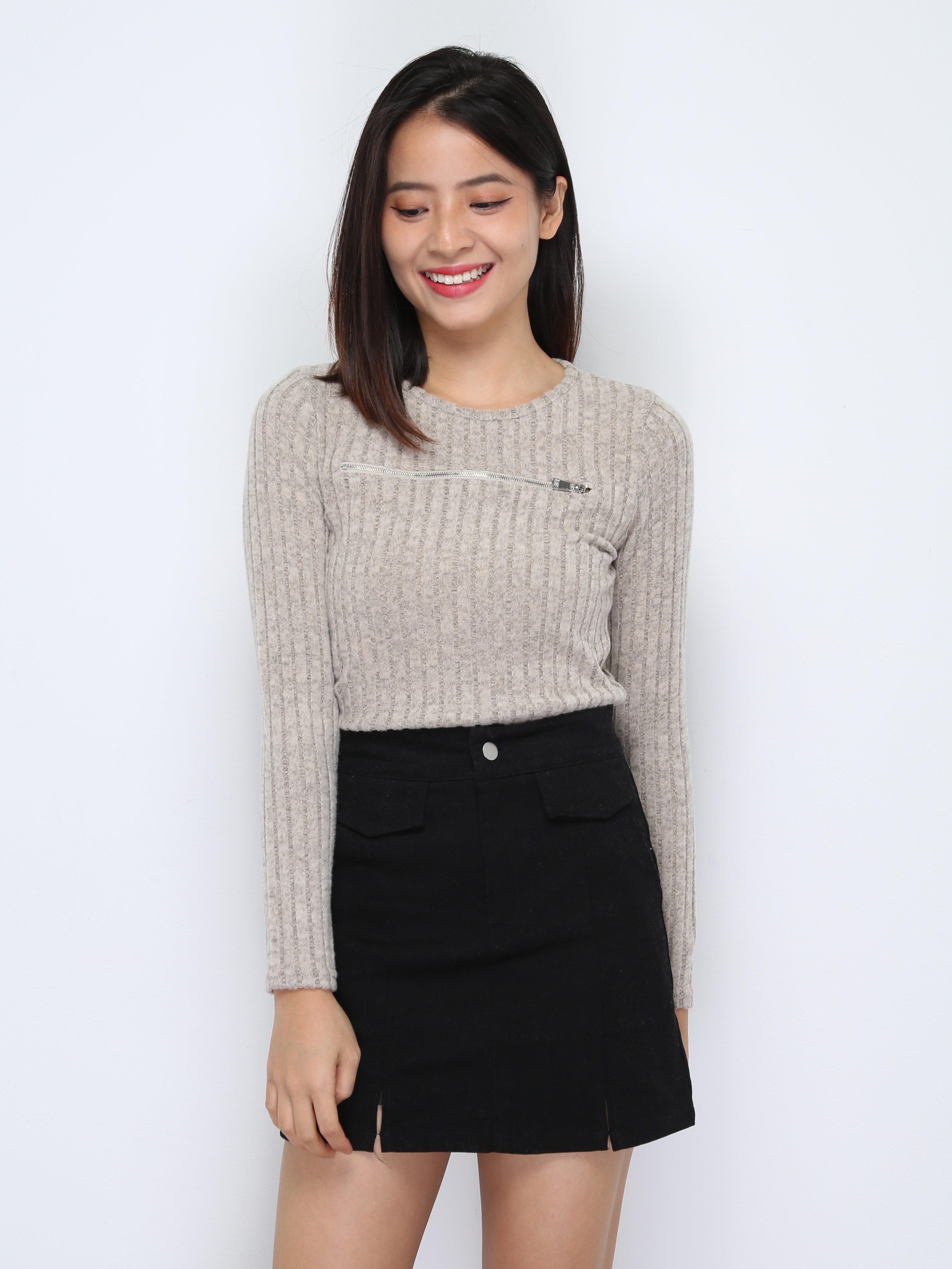 Knitted Front Zip Top 36345