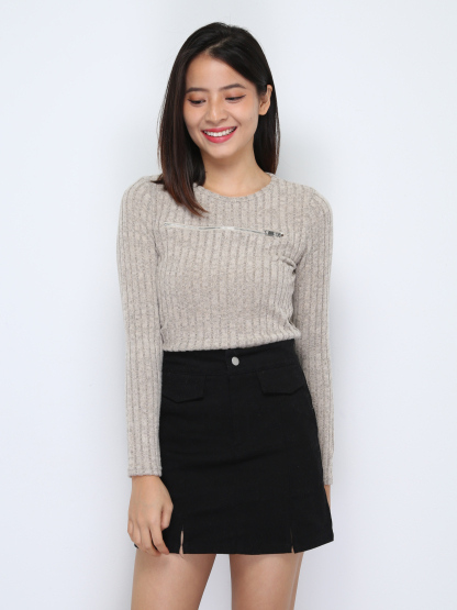 Knitted Front Zip Top 36345