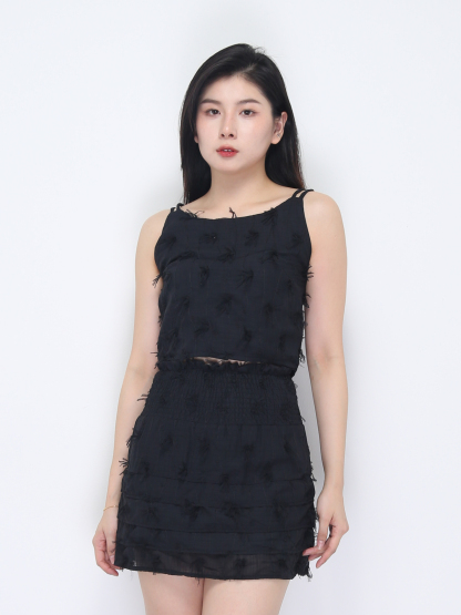 Sleeveless Top With High Waist Skirt Set 36476