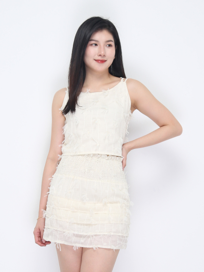 Sleeveless Top With High Waist Skirt Set 36476