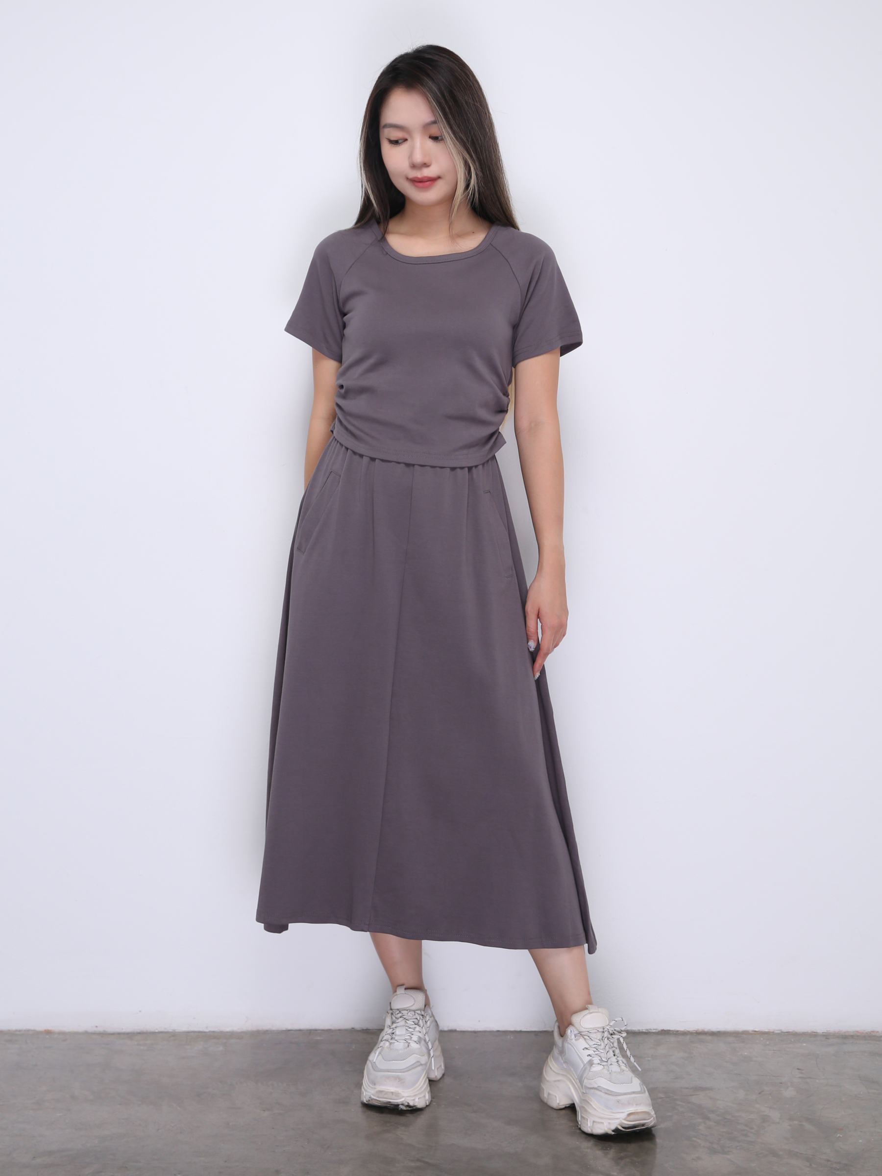 Short Sleeve Top With Long Skirt Set 36484