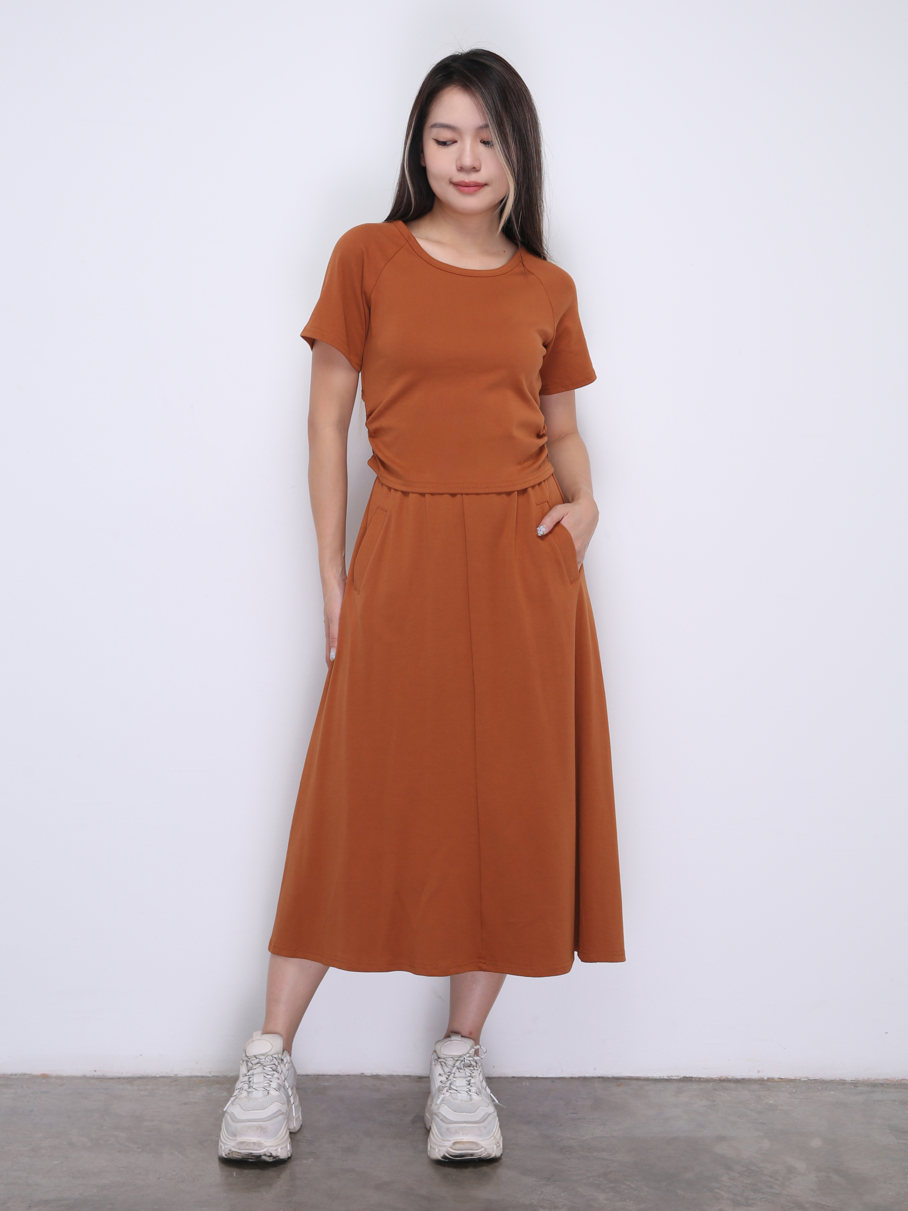 Short Sleeve Top With Long Skirt Set 36484