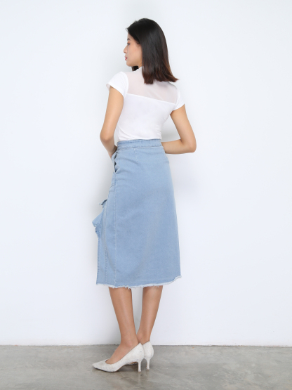 Denim With Split And Ruffles Skirt 36556