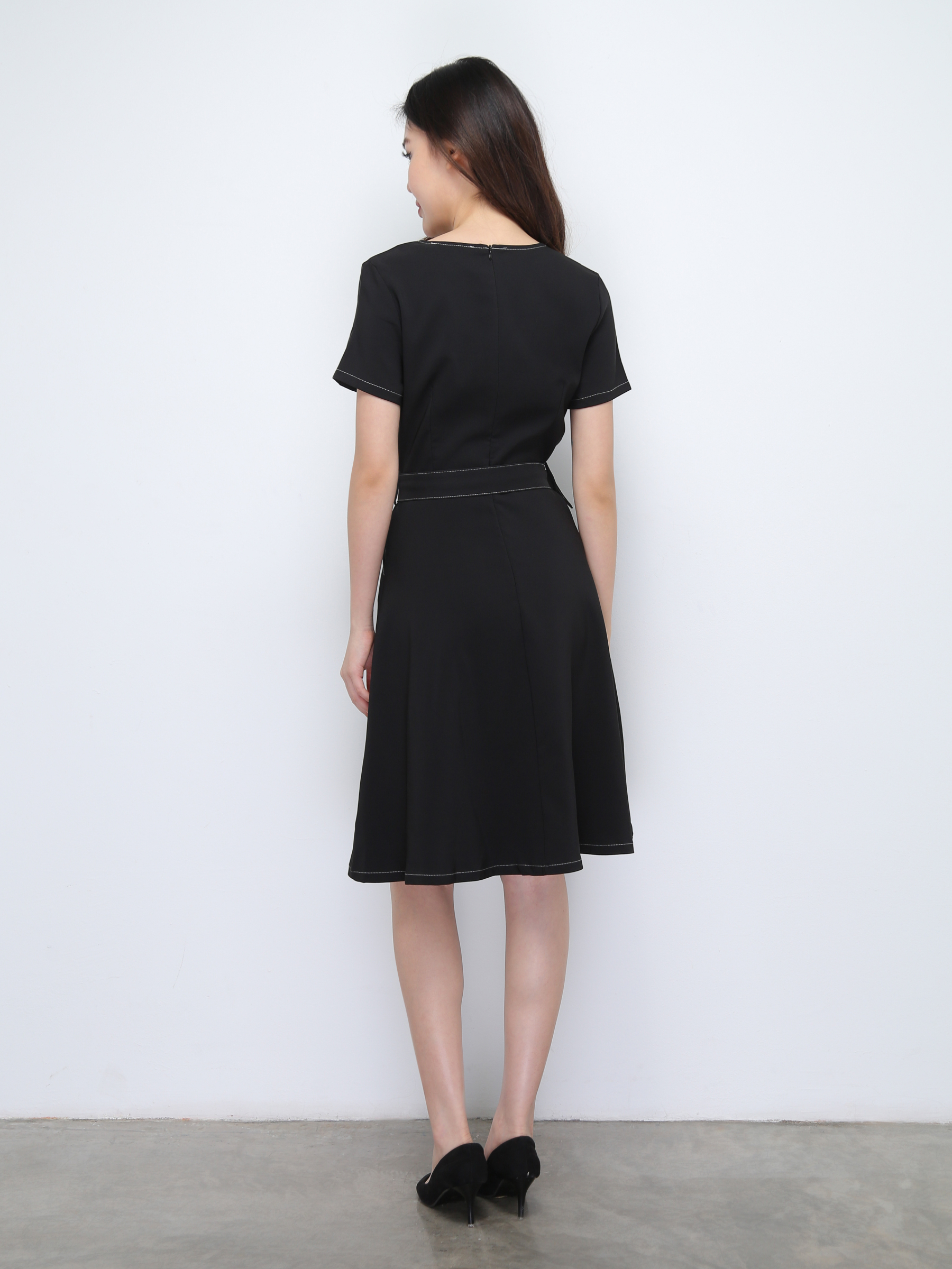 Short Sleeve Front Button Dress With Belt 36913