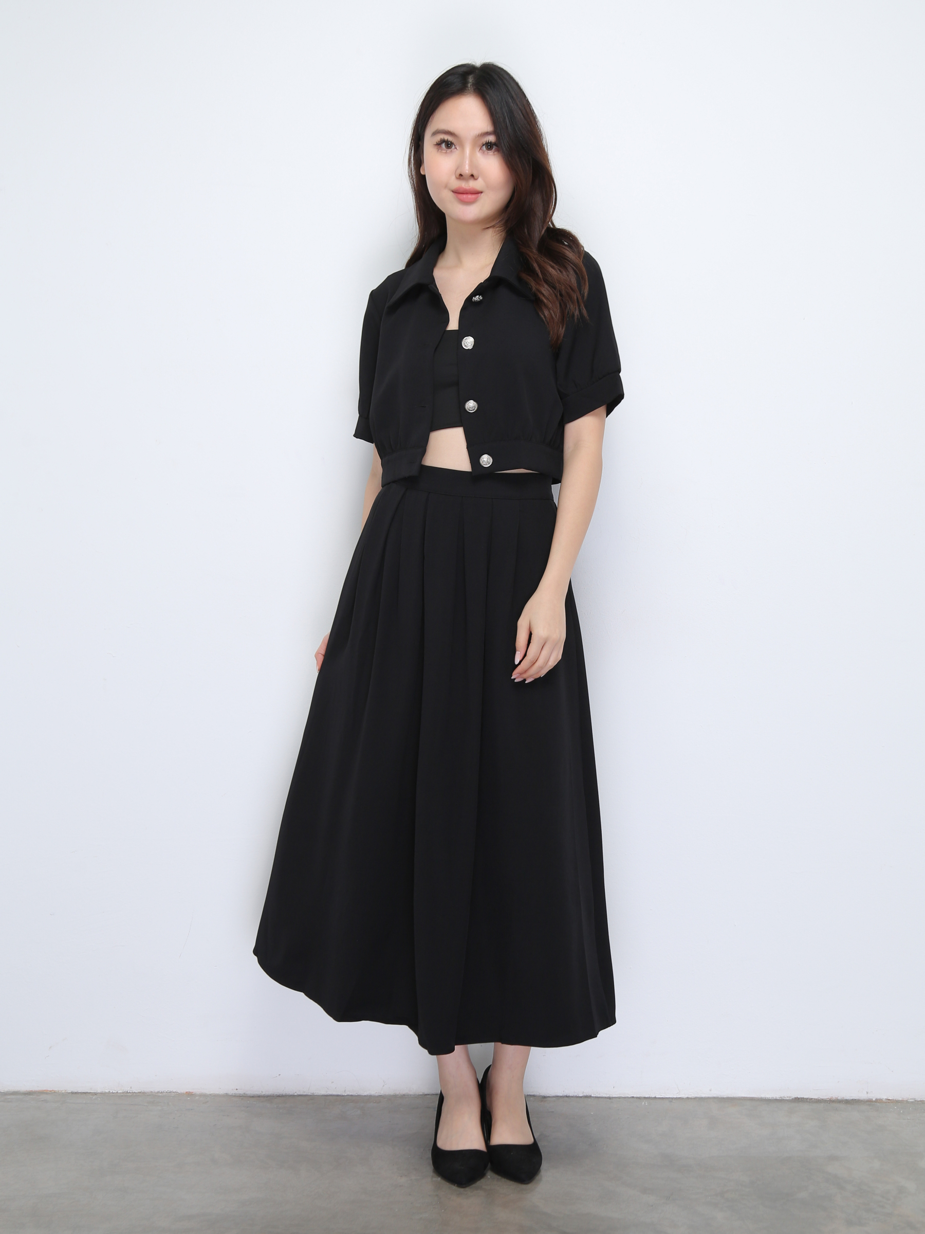 Short Sleeve Top With Long Skirt Set 36914