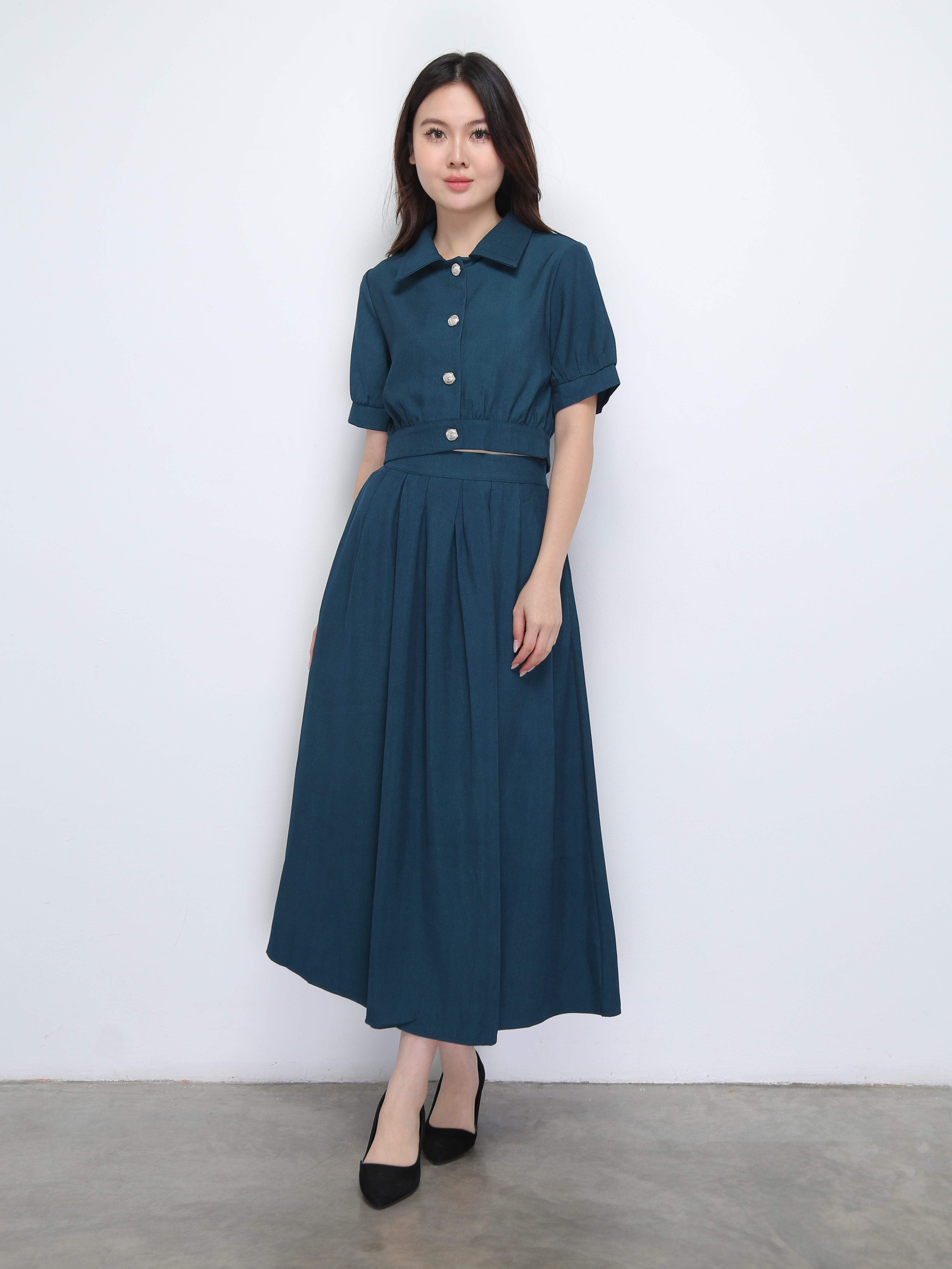 Short Sleeve Top With Long Skirt Set 36914