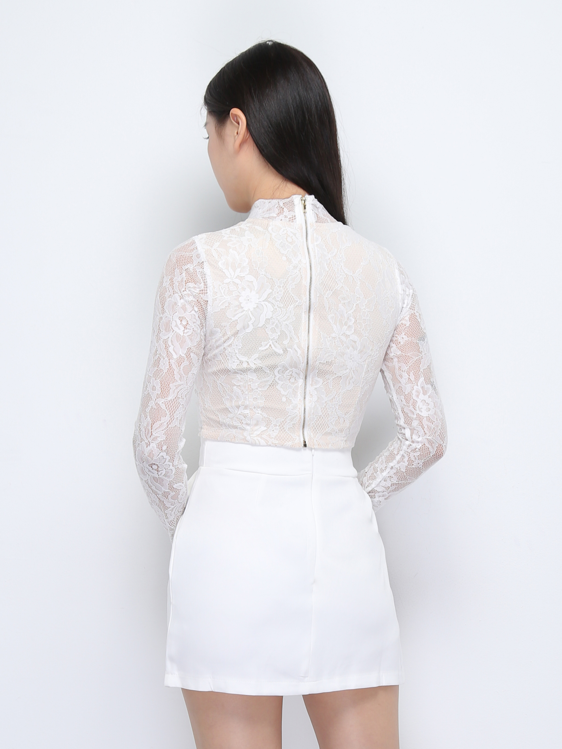 Lace Long Sleeve Top With Skirt Pant Set 36917