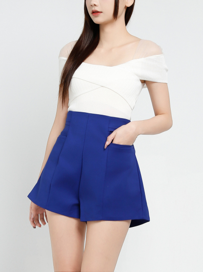 High Waist Back Zip Short Pants 34217