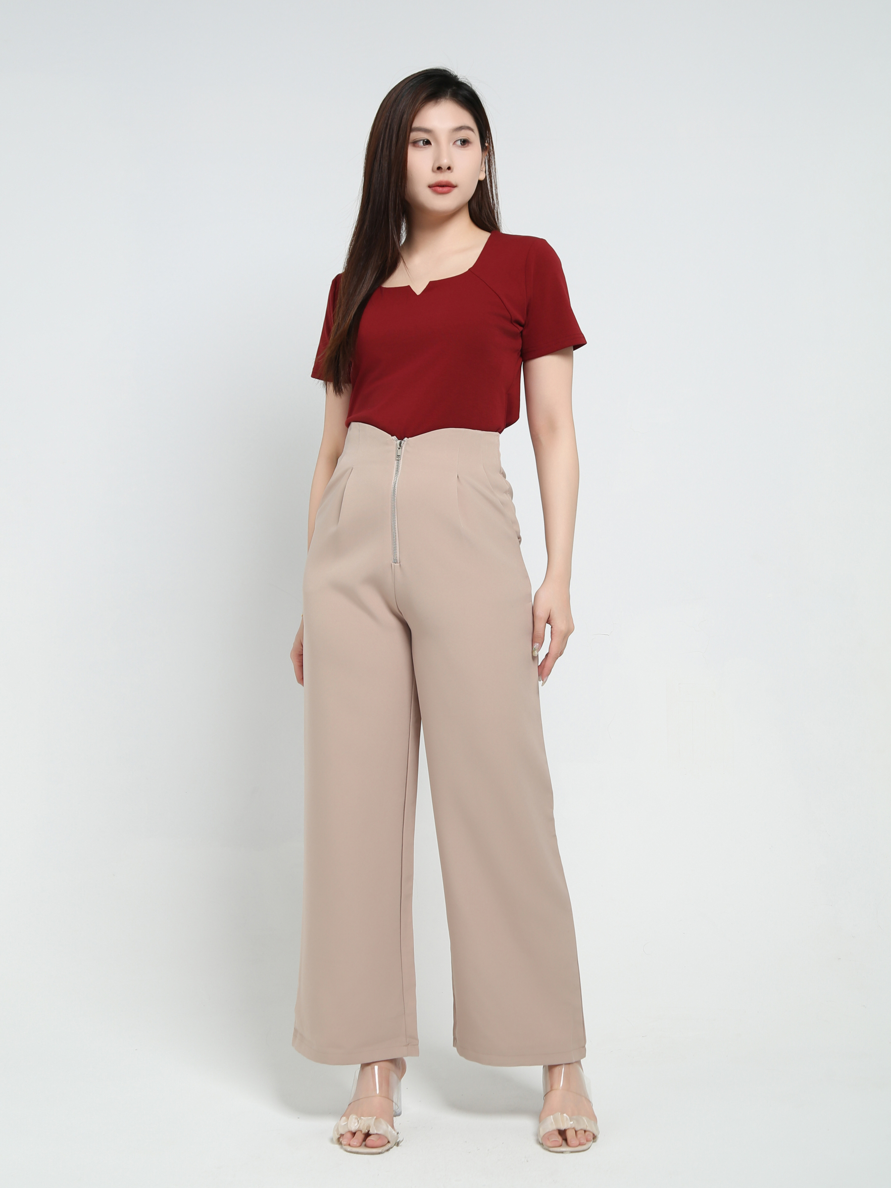 High Waist Front Zip Long Pants 34235