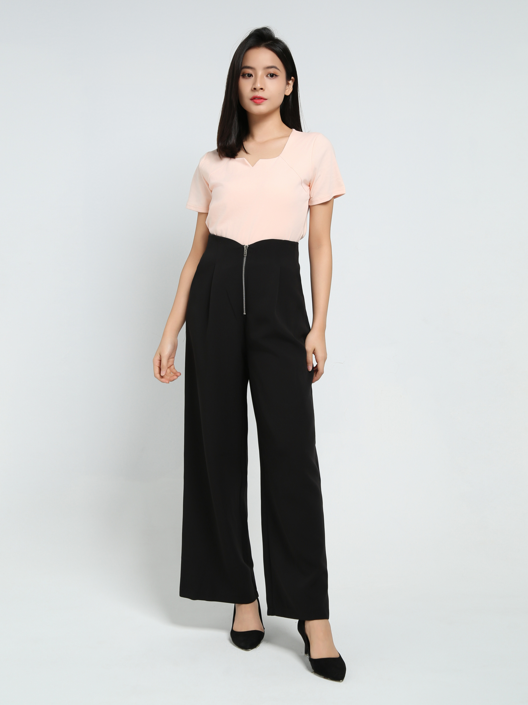 High Waist Front Zip Long Pants 34235
