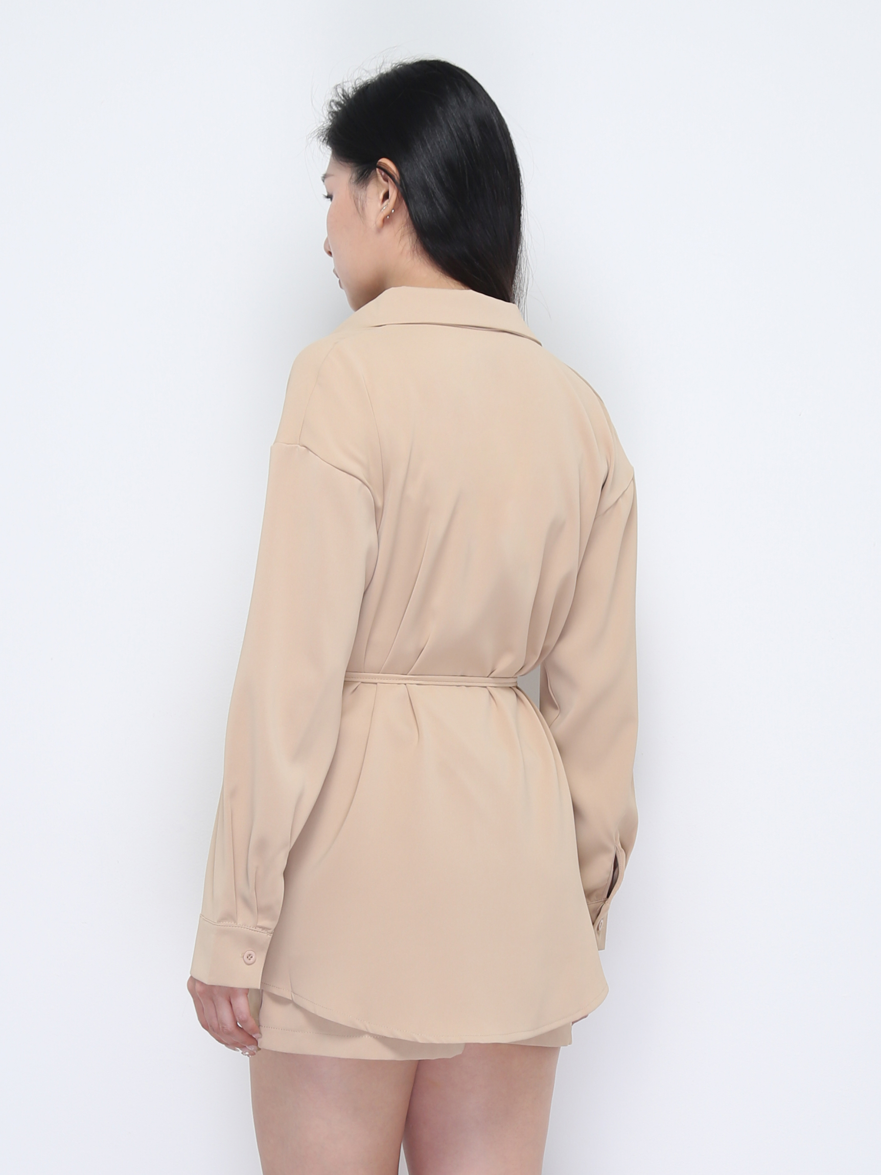 Long Sleeve Front Button Top With Short Pant Set 37105