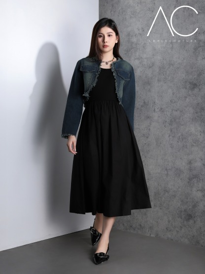 Denim outer With Dress Set 37114