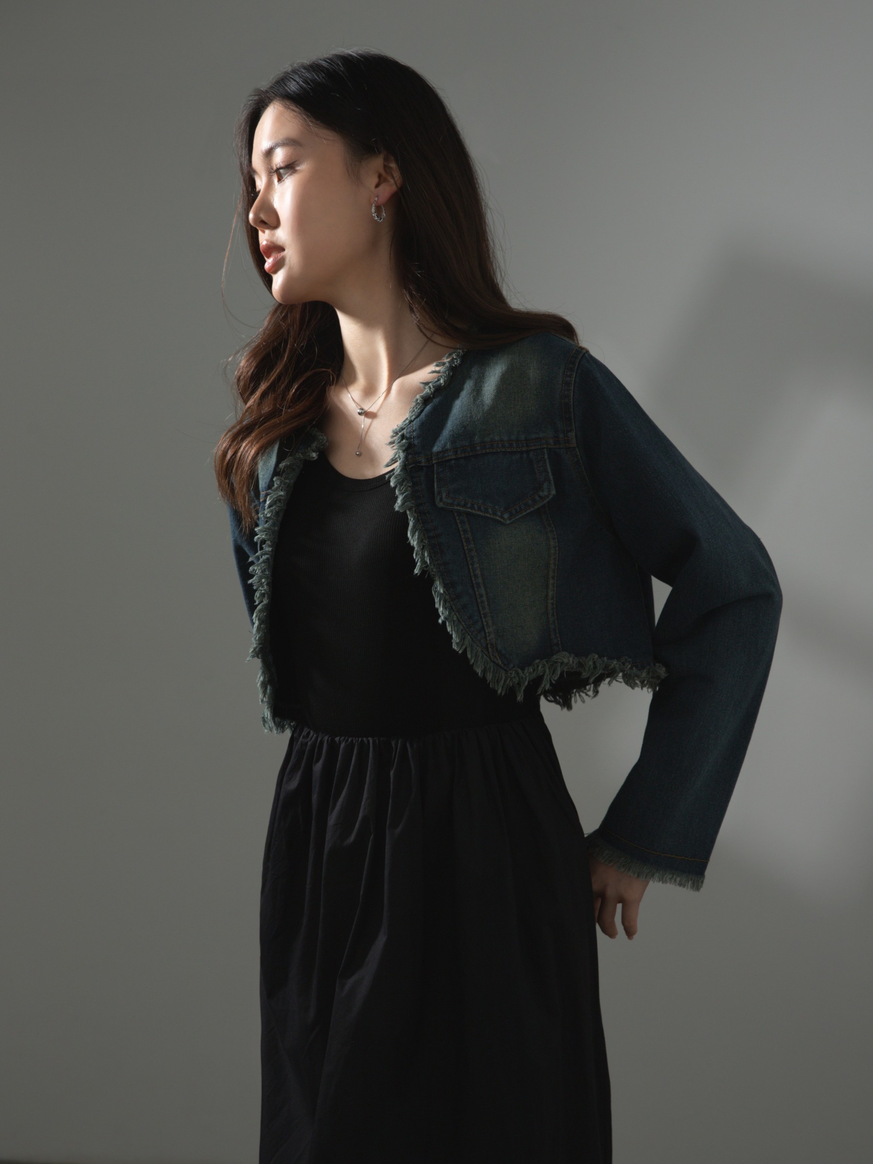 Denim outer With Dress Set 37114