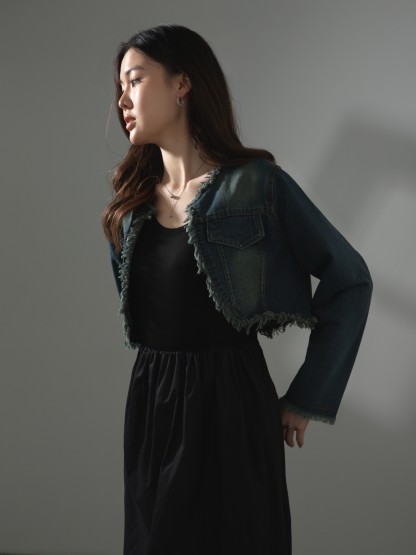 Denim outer With Dress Set 37114