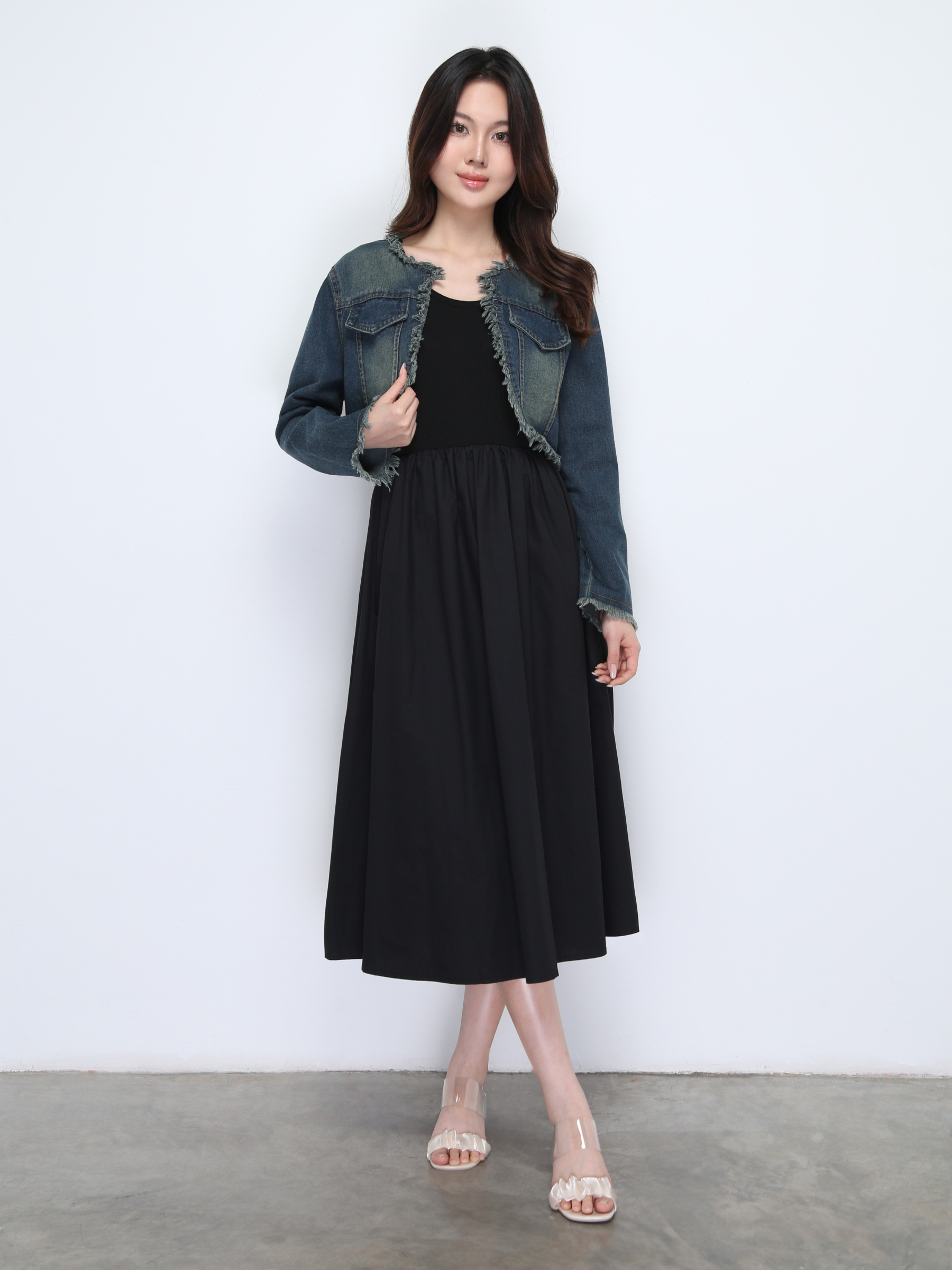 Denim outer With Dress Set 37114