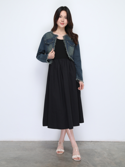 Denim outer With Dress Set 37114