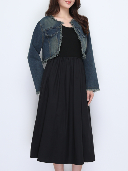 Denim outer With Dress Set 37114