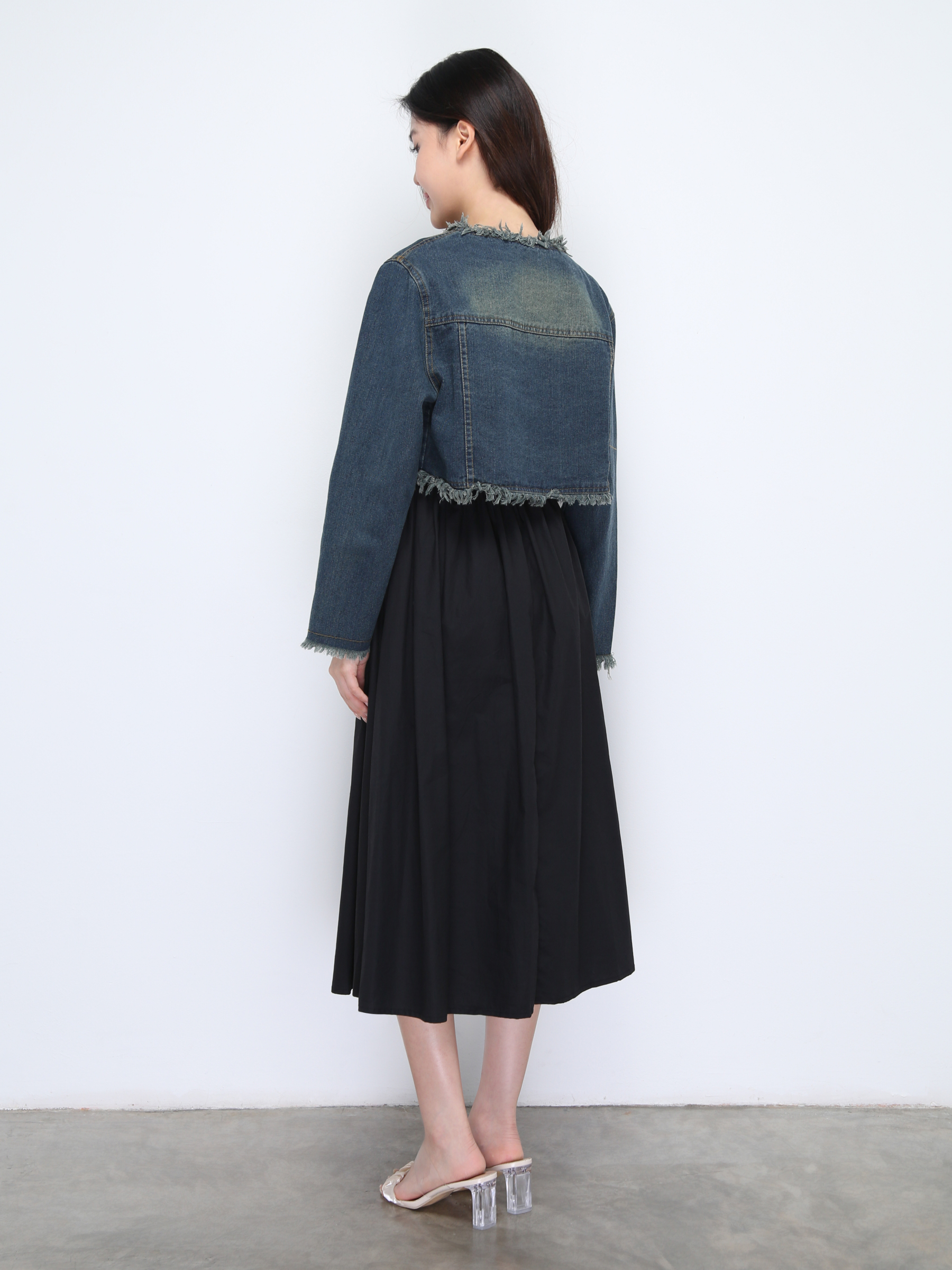 Denim outer With Dress Set 37114