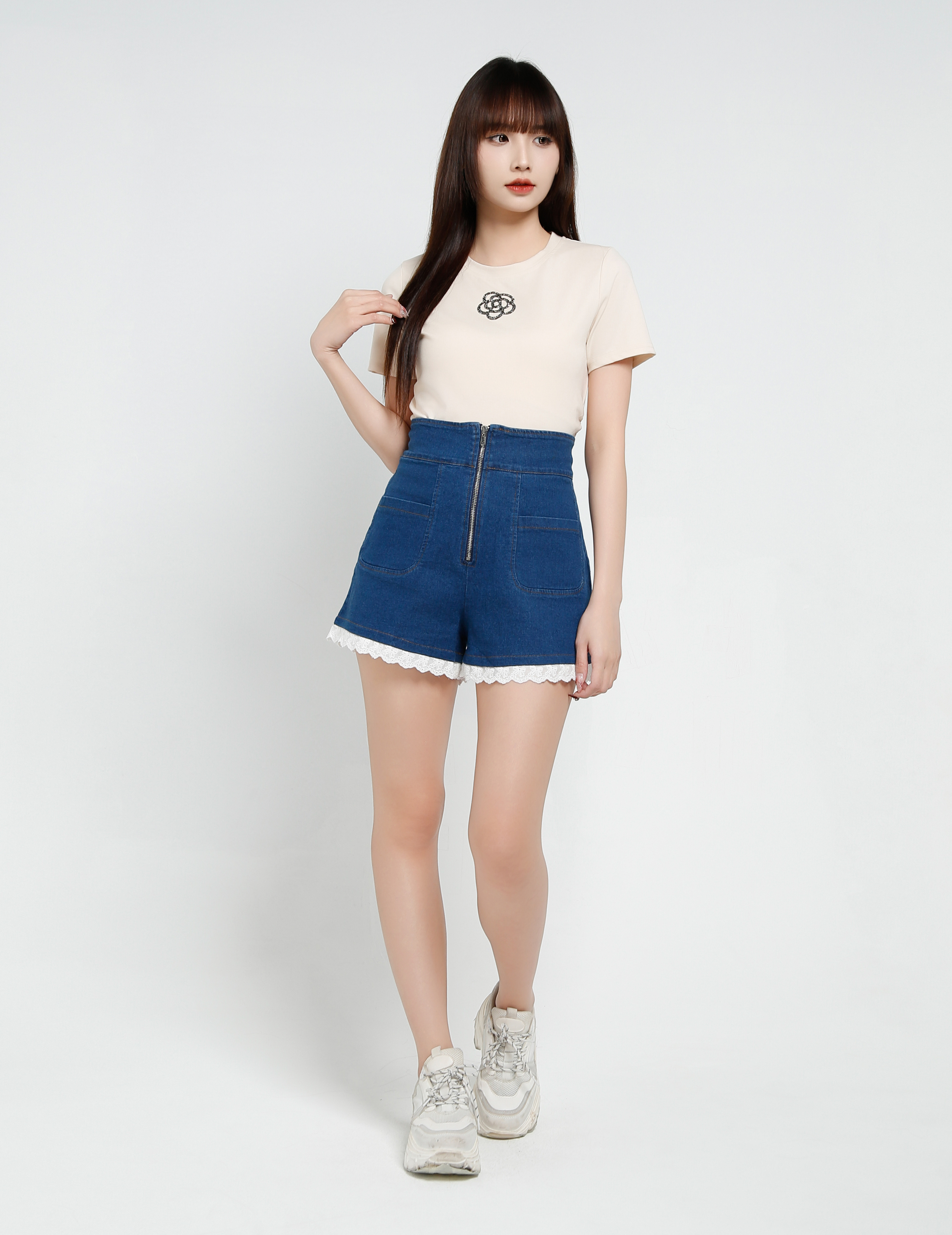 Dneim With Front Zip Short Pants 34336