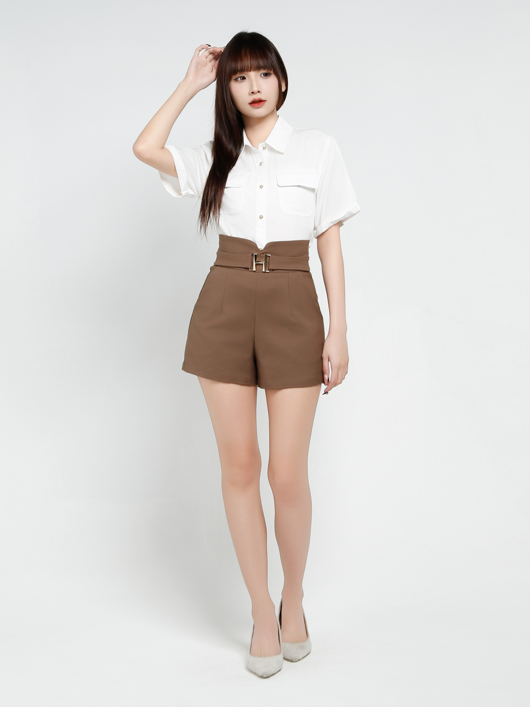 Back Zip High Waist Front Pocket Short Pant 34391