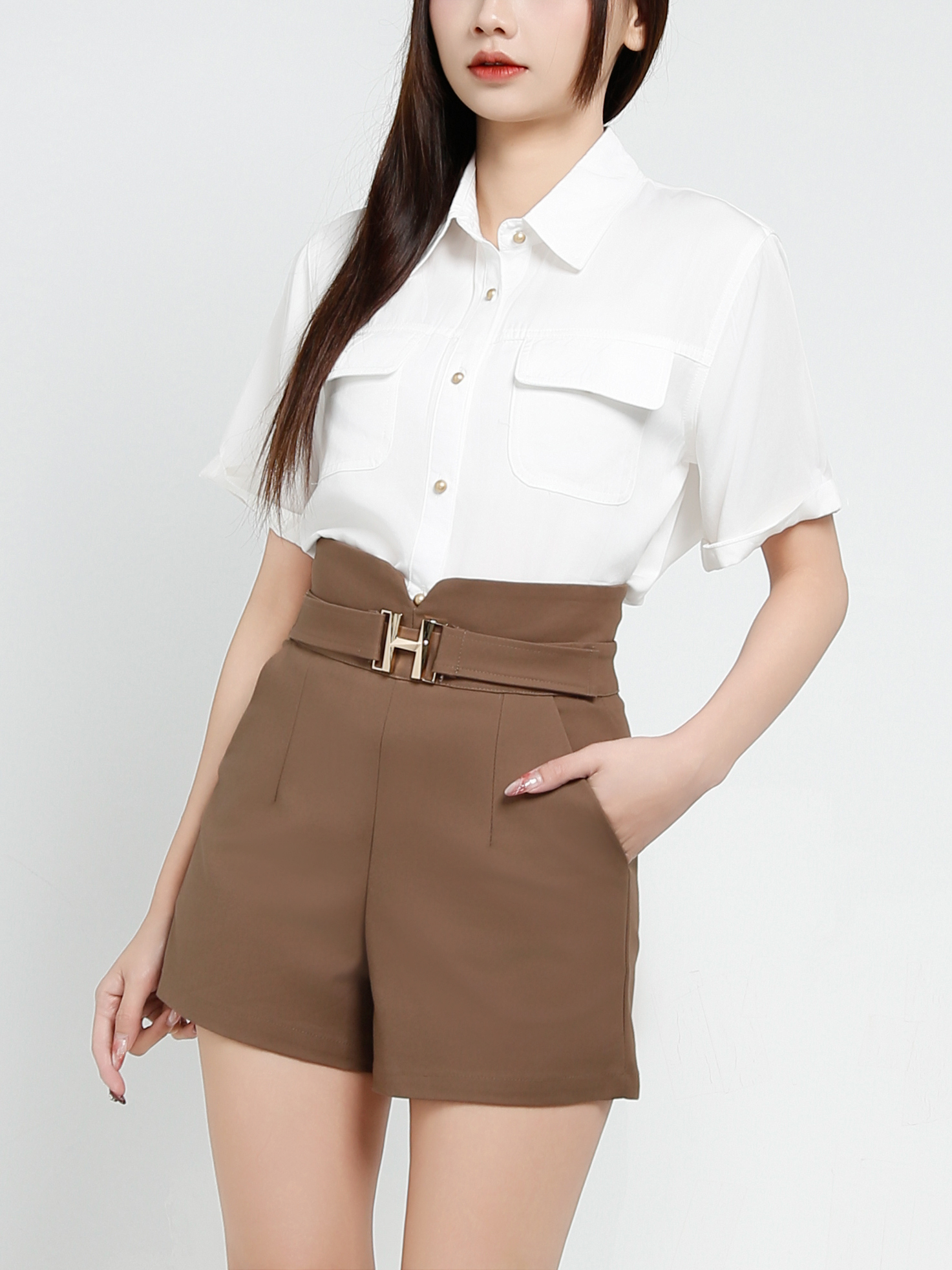 Back Zip High Waist Front Pocket Short Pant 34391