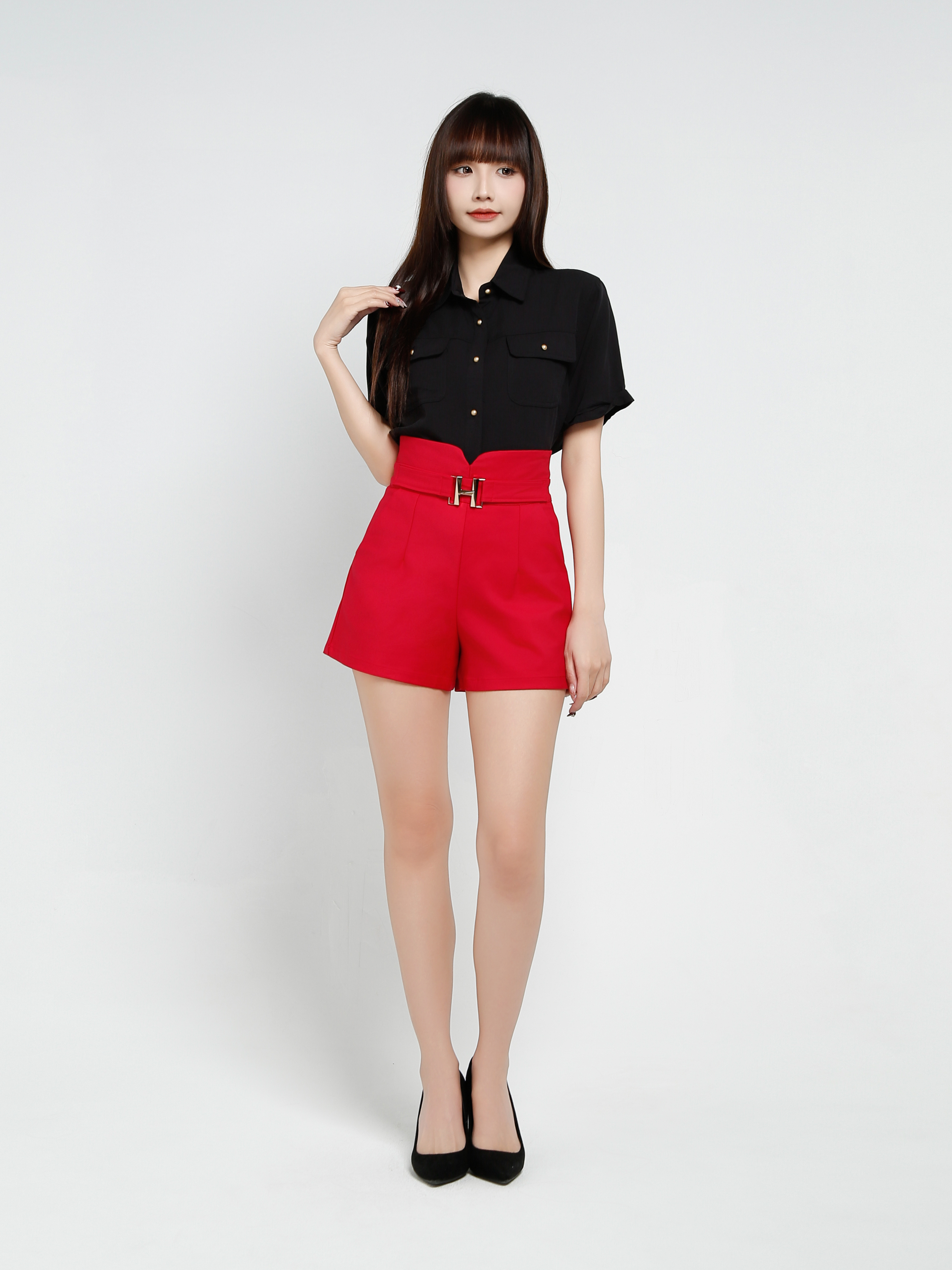 Back Zip High Waist Front Pocket Short Pant 34391