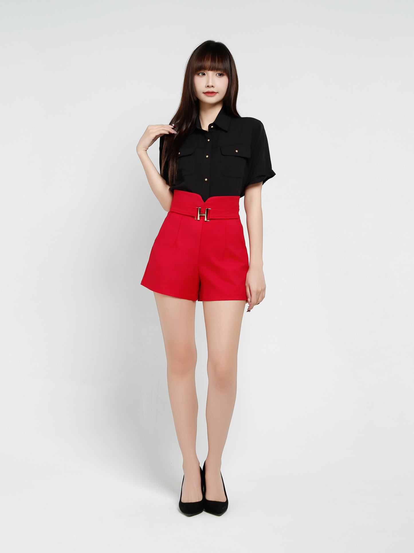 Back Zip High Waist Front Pocket Short Pant 34391