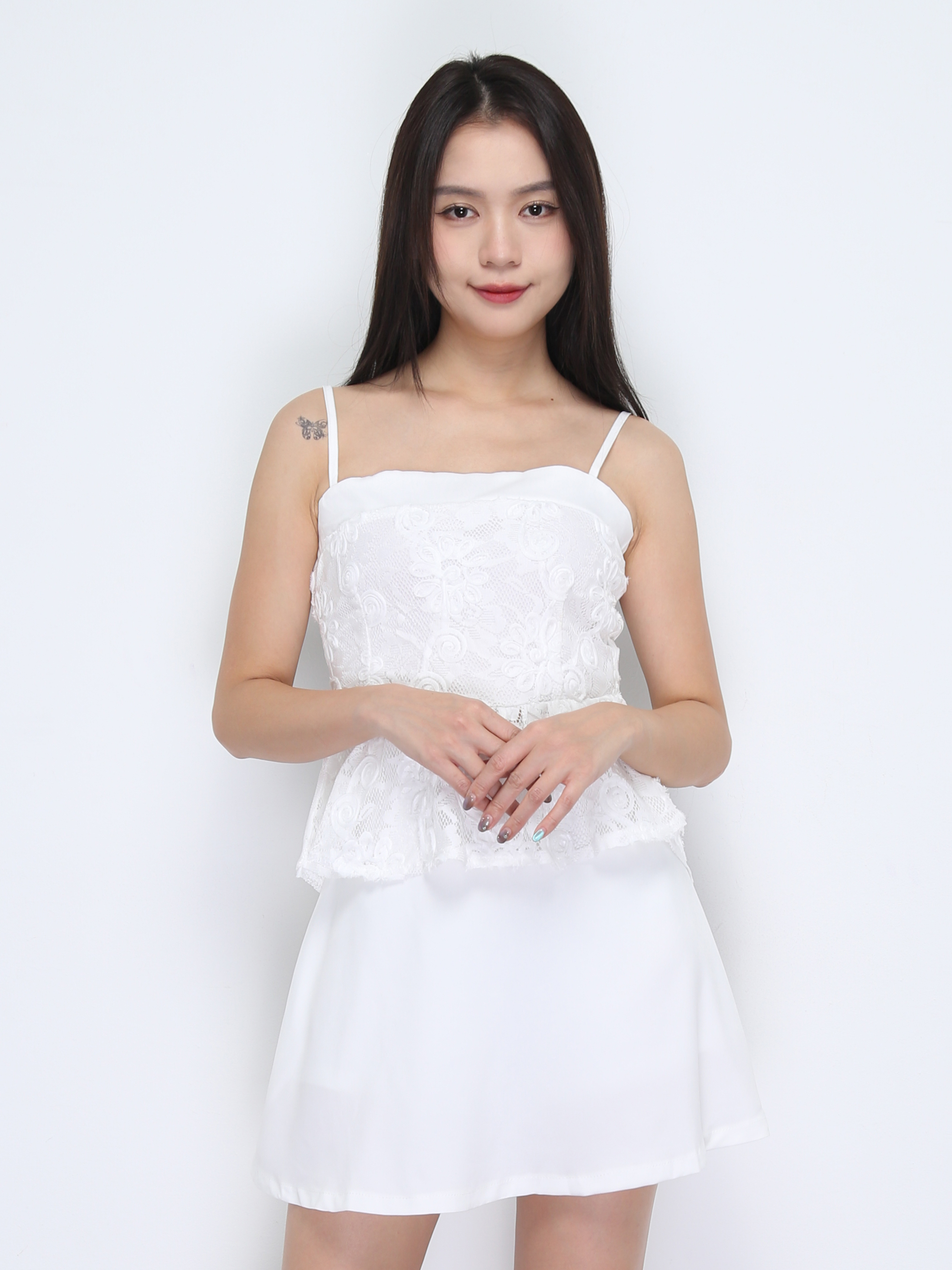 Lace Singlet Top With Skirt Pant Set 37172
