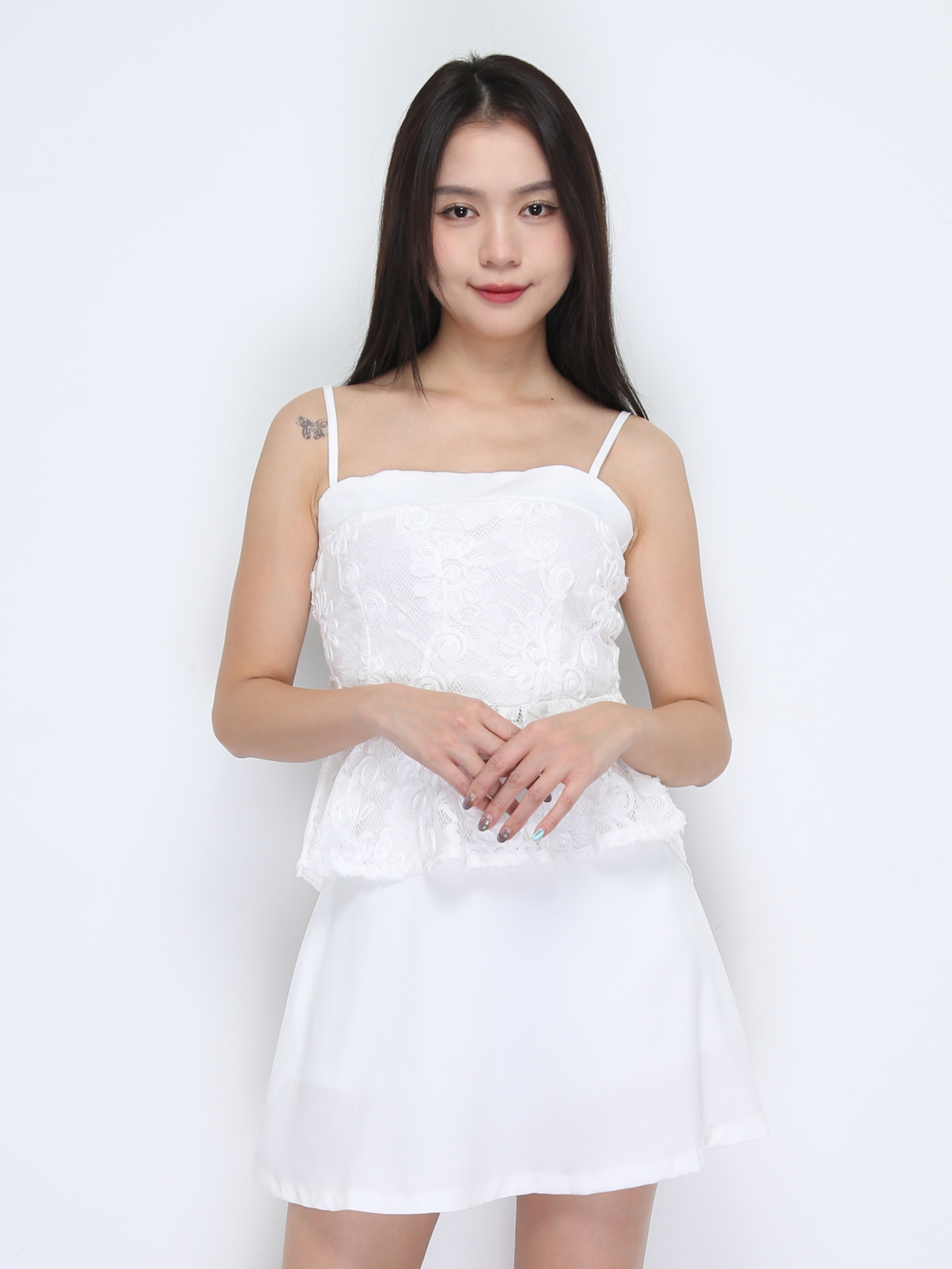 Lace Singlet Top With Skirt Pant Set 37172