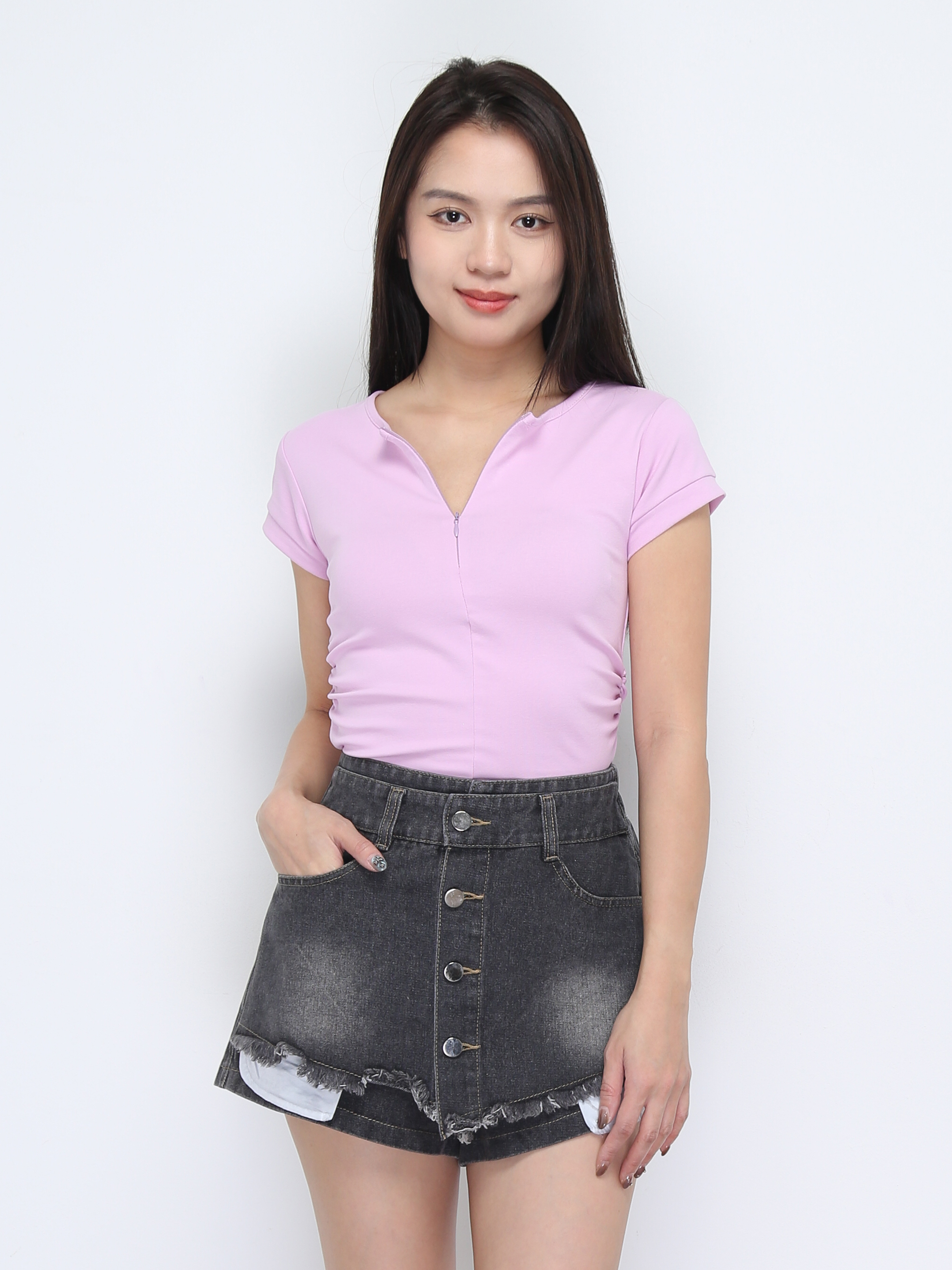 Short Sleeve Front Zip Top 37194