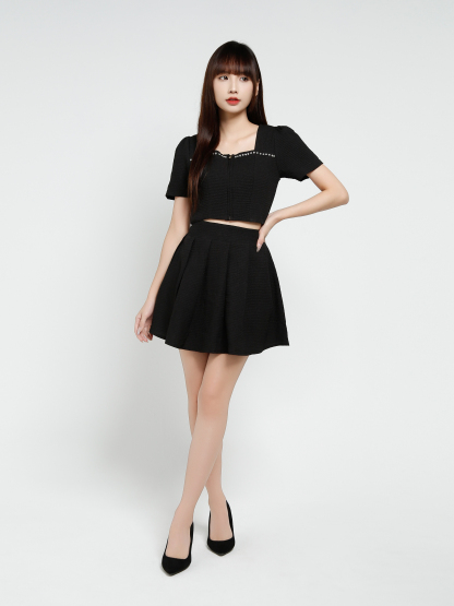 Short Sleeve Top With Skirt Pant Set 37210