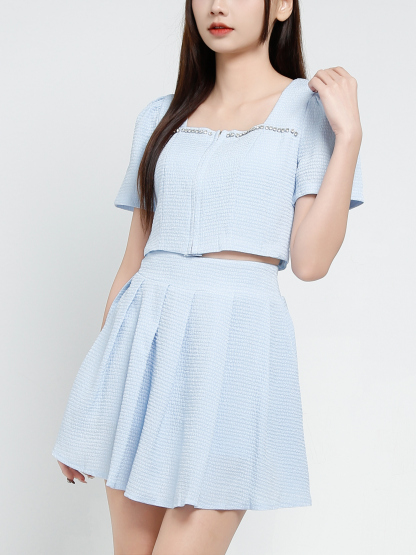 Short Sleeve Top With Skirt Pant Set 37210