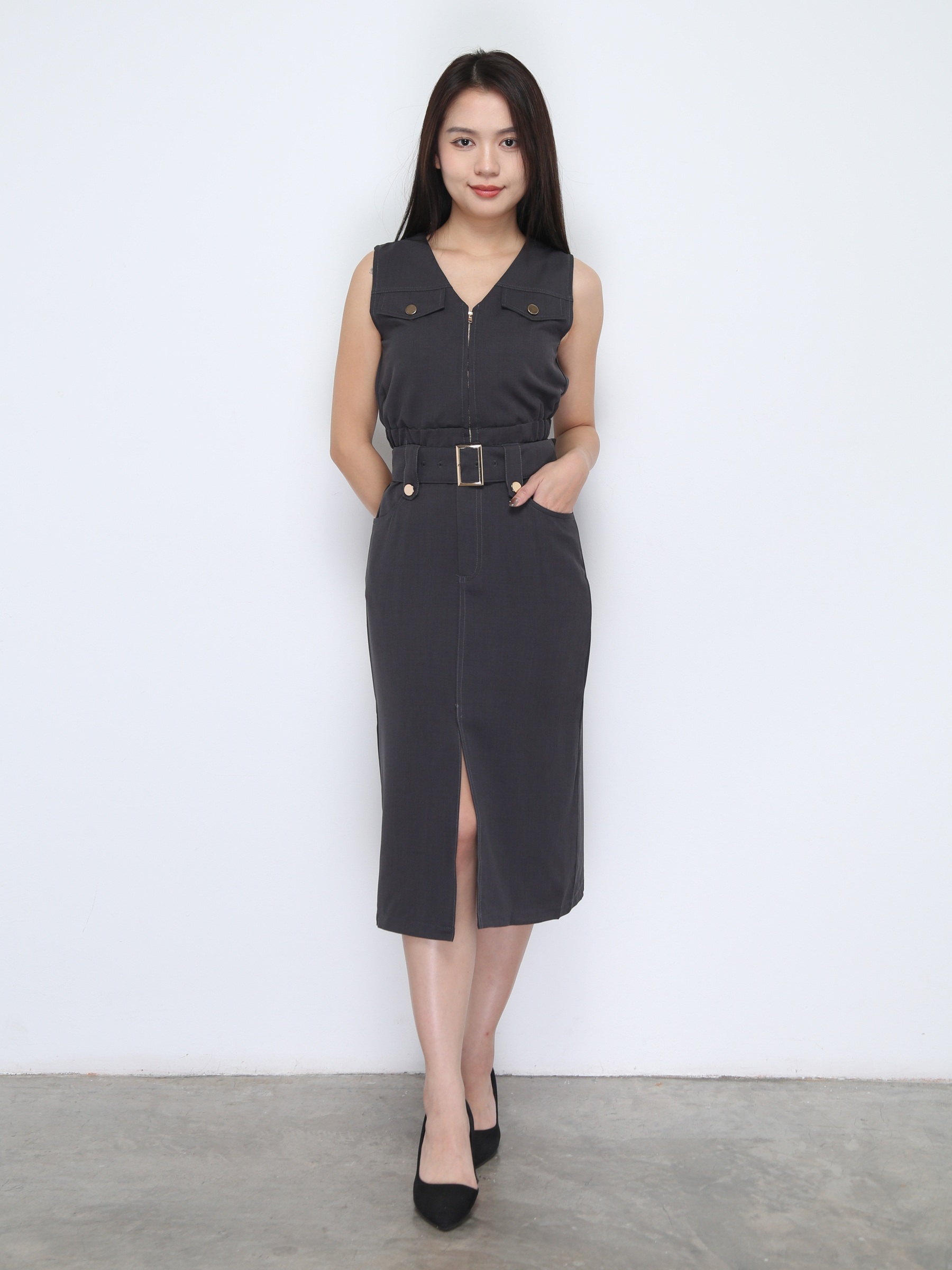 Sleeveless Top With Long Skirt With Belt Set 37214