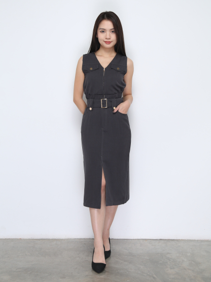 Sleeveless Top With Long Skirt With Belt Set 37214