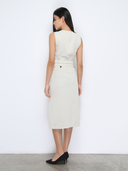 Sleeveless Top With Long Skirt With Belt Set 37214