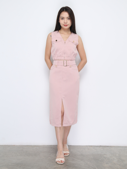 Sleeveless Top With Long Skirt With Belt Set 37214