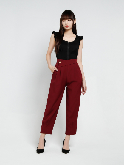 High Waist Side Pocket Long Pants 34241