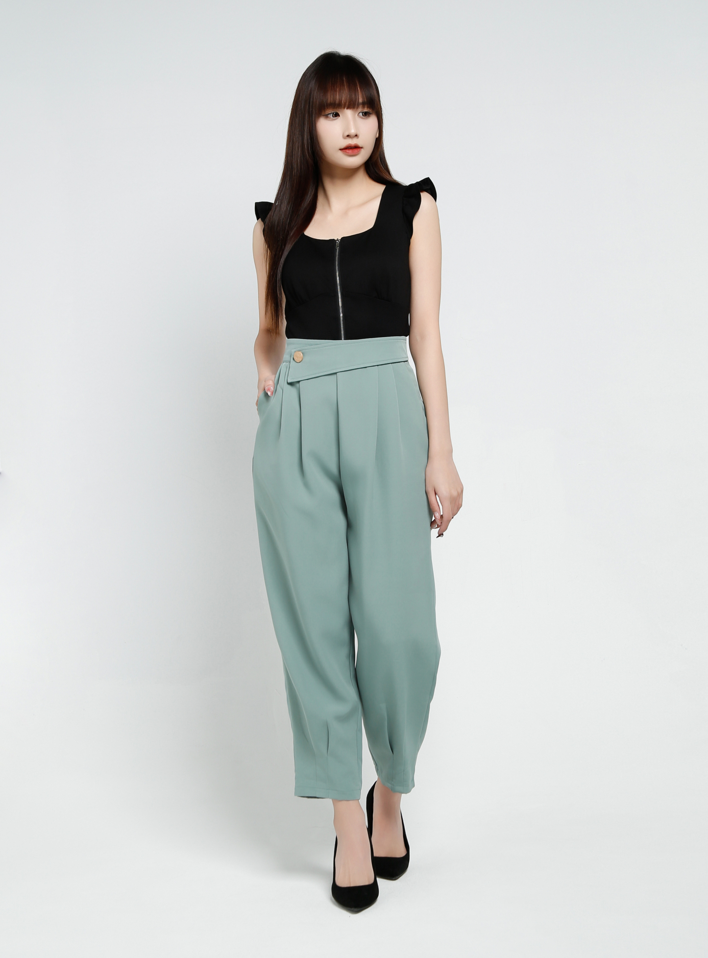 High Waist Side Pocket Long Pants 34241