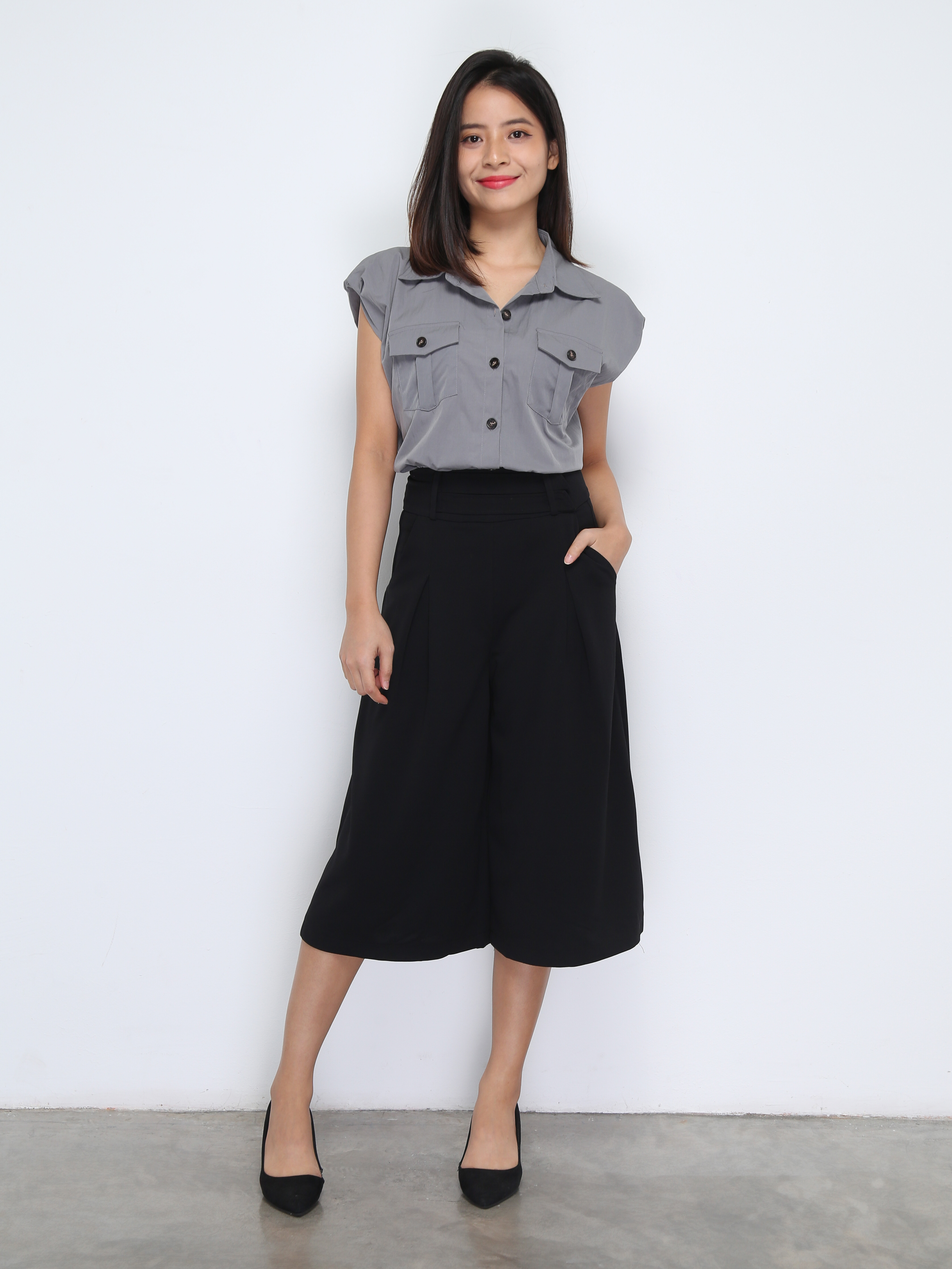 High Waist Back Zip Front Pocket Long Pant 37256