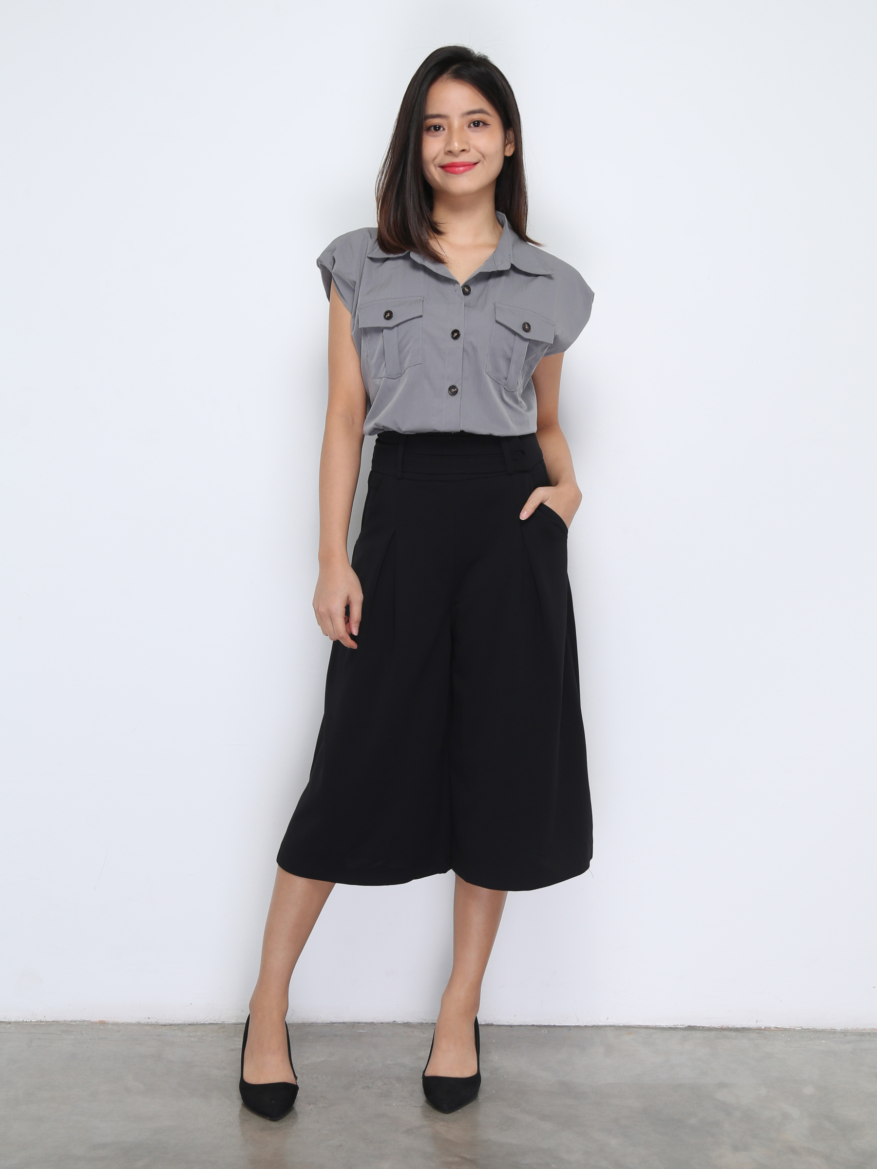 High Waist Back Zip Front Pocket Long Pant 37256