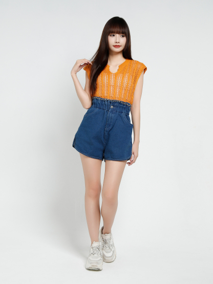 Denim High Waist Side Pocket Short Pant 37493