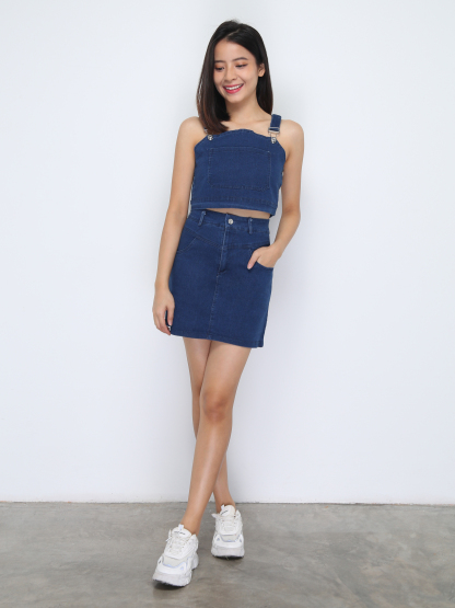 Denim Sleeveless Top With Skirt pant Set 37278