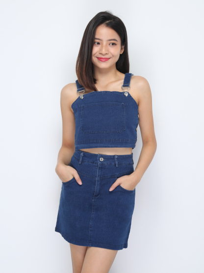 Denim Sleeveless Top With Skirt pant Set 37278